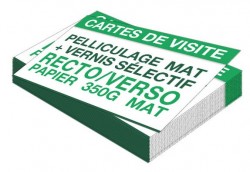 Carte de visite 2 faces 85 × 55 mm 350 g mat + pelliculage mat 2 faces + vernis sélectif 2 faces