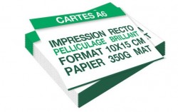 Carte A6 (100 × 150 mm) 350 g mat 1 face + pelliculage brillant 1 face