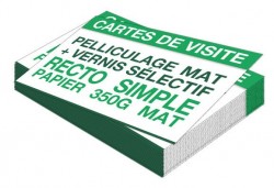 Carte de visite 1 face 85 × 55 mm 350 g mat + pelliculage mat 1 face + vernis sélectif 1 face