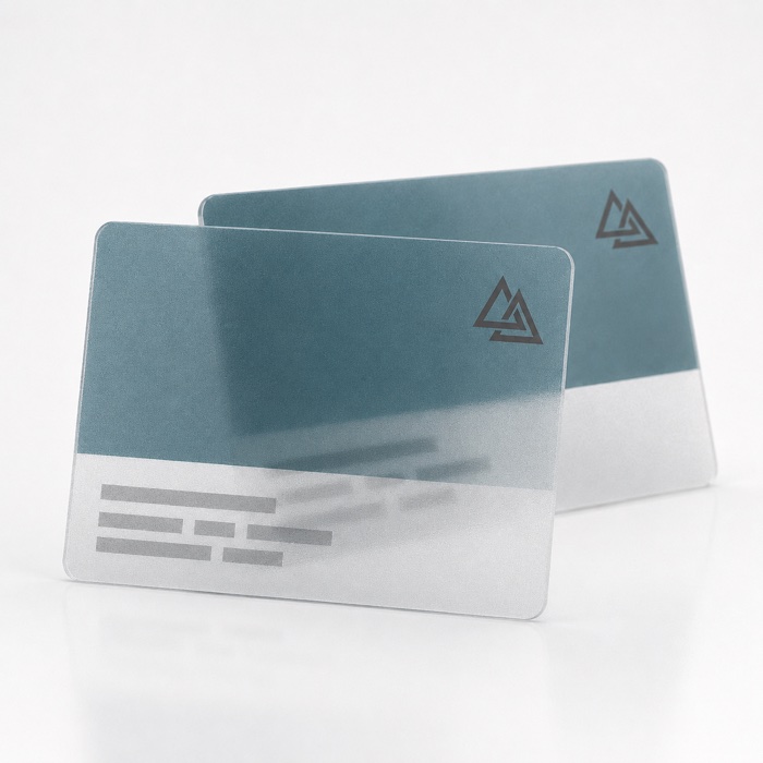 Carte de visite 1 face 86 × 54 mm PVC translucide 0,25 mm + blanc de soutien + coins arrondis